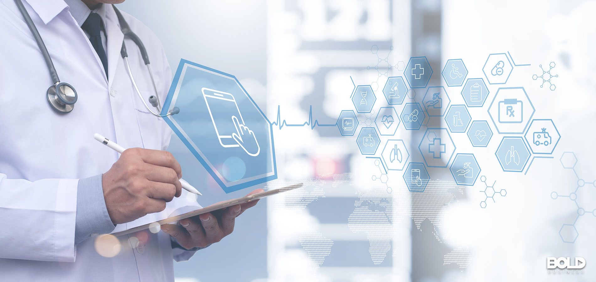 A doctor interfacing with the virtual world