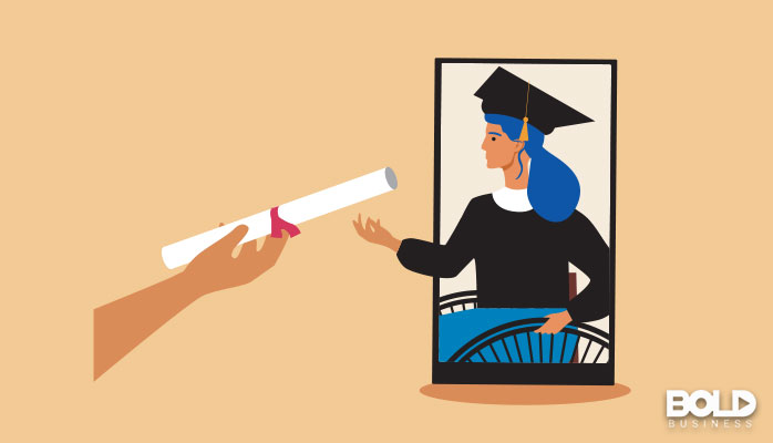 A person who lives in a phone is receiving her degree