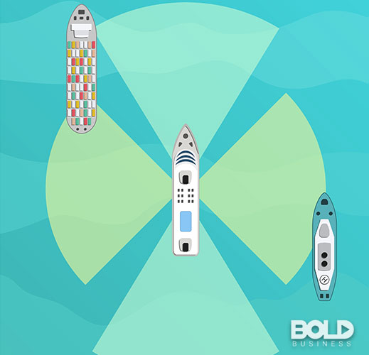 A graphic of an autonomous boat checking out its peers