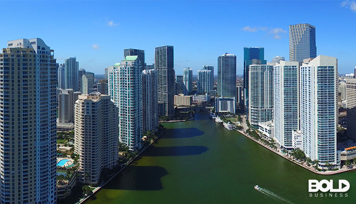 Some pretty green water in the middle of a city