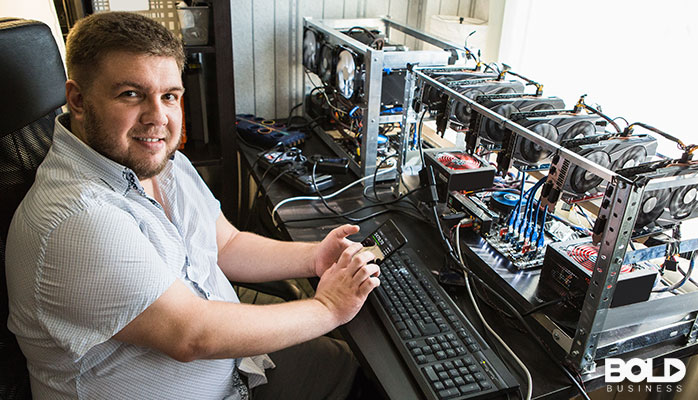 A dude operating a Bitcoin mining farm