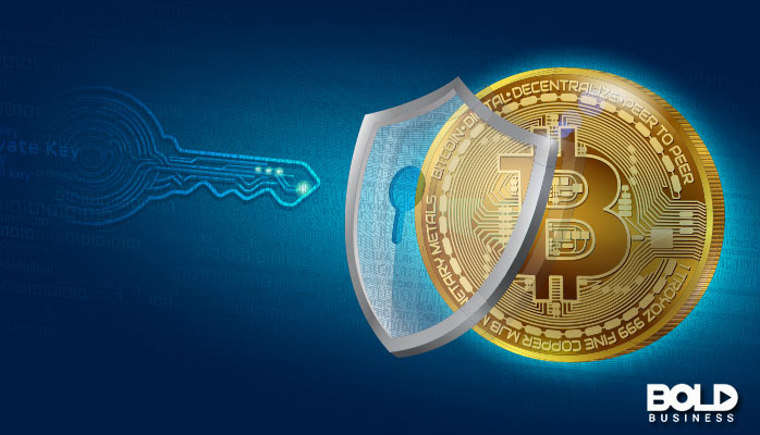 A bitcoin protected from a key by a shield