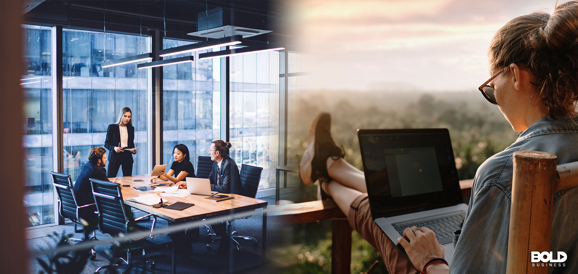 A person mixing working in an office and working in a field