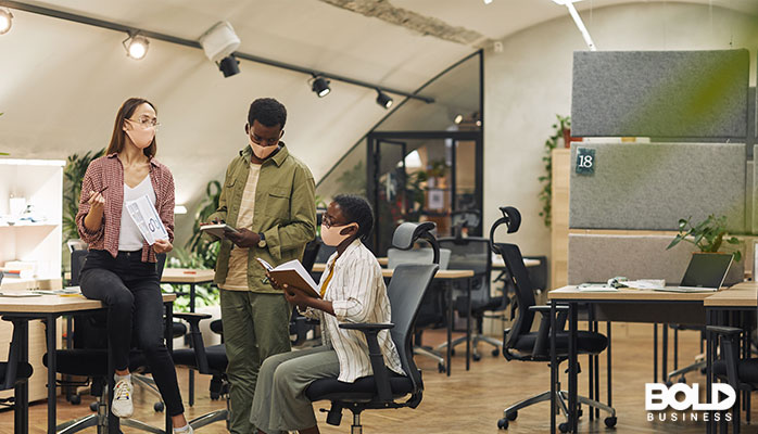 A group of people chilling at work