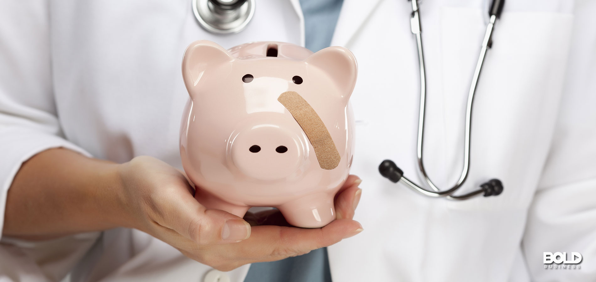 A doctor treating an injured piggybank