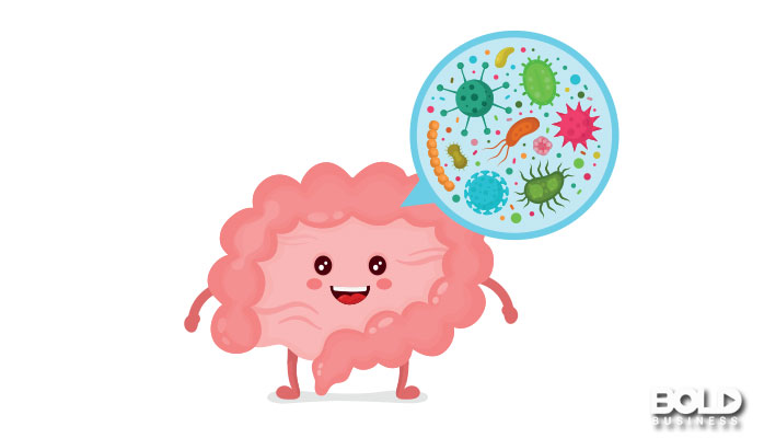 A cartoon intestinal tract talking about germs