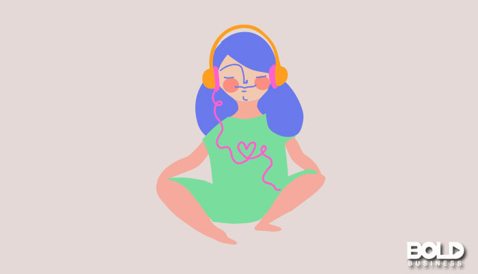 A cartoon of a girl listening to binaural beats