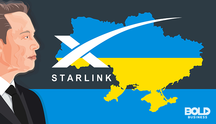 A cartoon Musk staring at the Ukraine