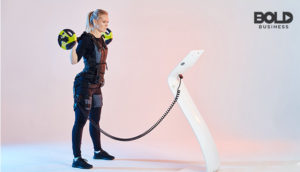 Someone using whole body electrostimulation while working out