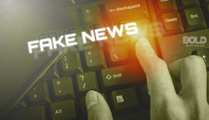 Someone making fake news with an AI chatbot