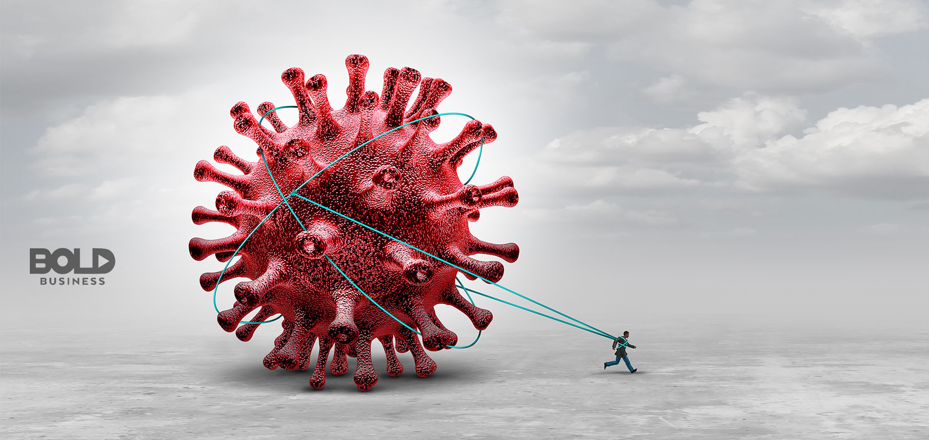 Someone pulling a giant germ representing the symptoms of long COVID