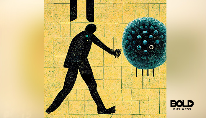 A cartoon of someone fighting the effect of COVID-19