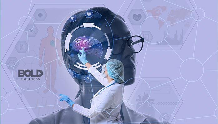 A doctor fishing around in someone's giant head