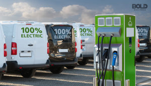Some electric cars and trucks being charged