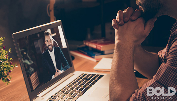 Someone using an on-demand webinar platform service