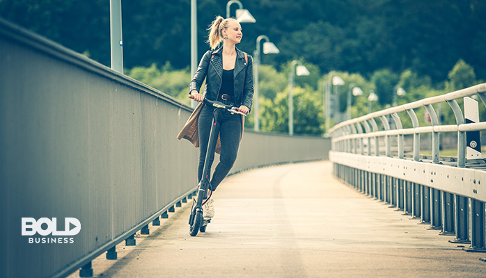 A woman scooting around without a care