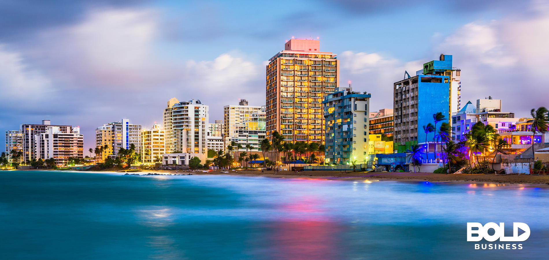 a skyline with Puerto Rico’s tech pioneers