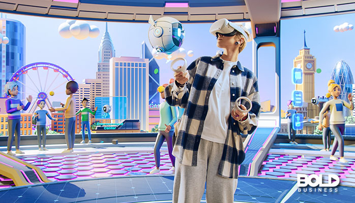 a dude messing around with VR