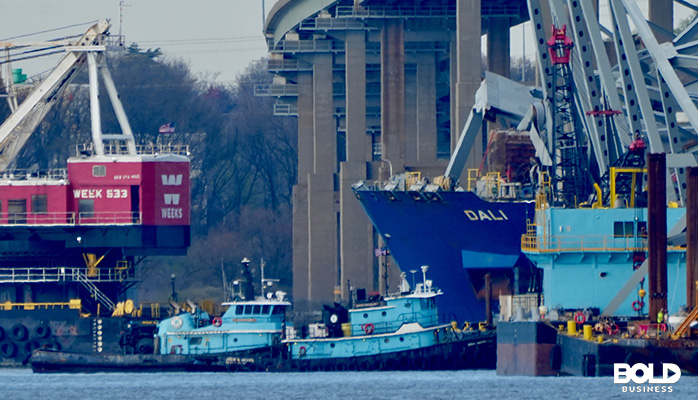 a view of the ship and the bridge