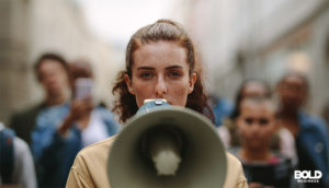 woman doing social protests in the workplace