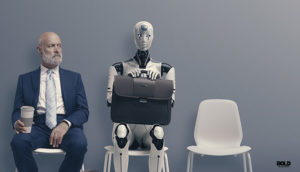 a robot interviewing for a job