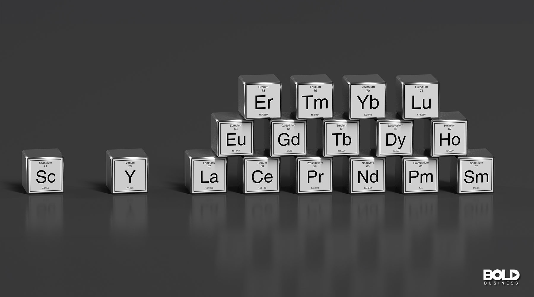 some rare and precious metals in blocks