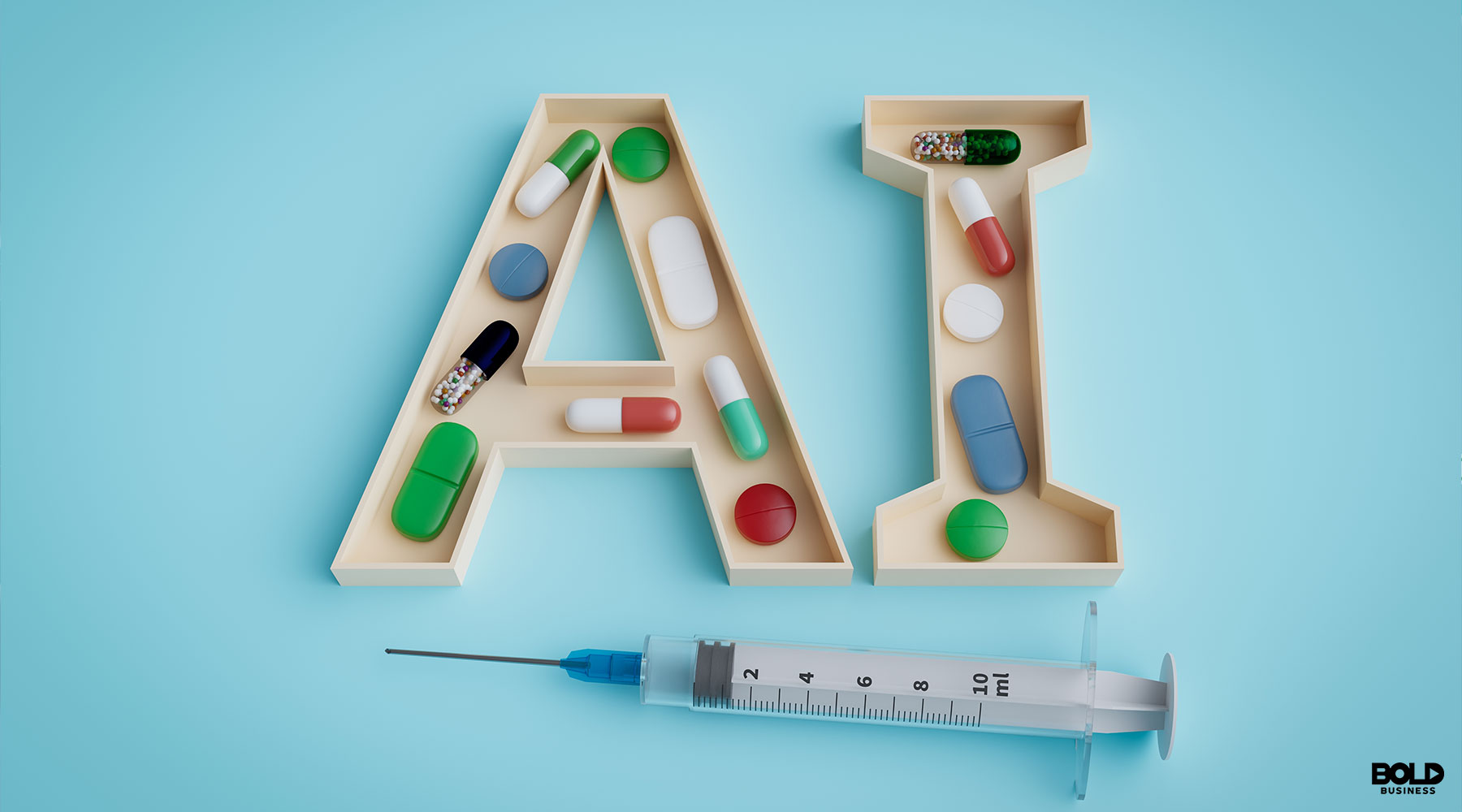 AI drug discovery companies plus pills and a needle