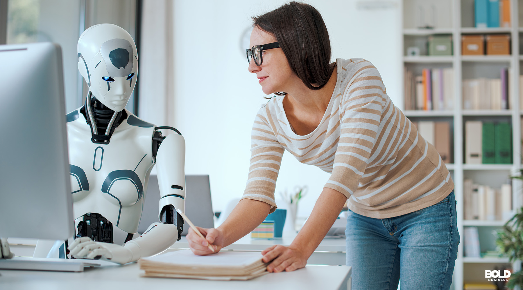a woman learning the pros and cons of robot managers
