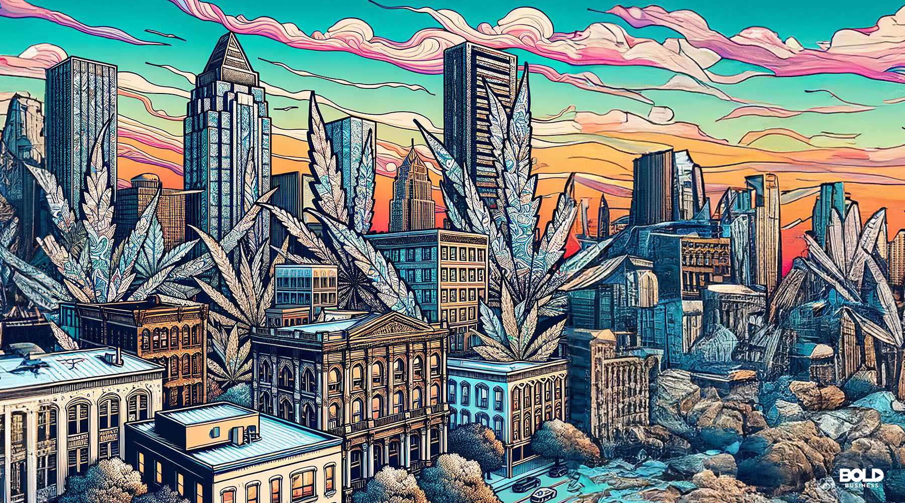 a cartoon showing cannabis in the future