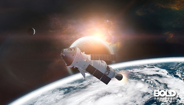 a spacecraft doing something in orbit