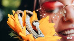 a woman partying with some mushrooms